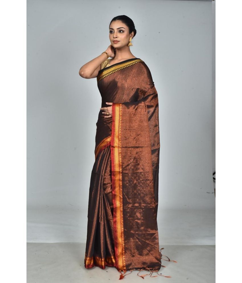     			SARADA HANDLOOM Cotton Woven Saree With Blouse Piece ( Coffee , Pack of 1 )