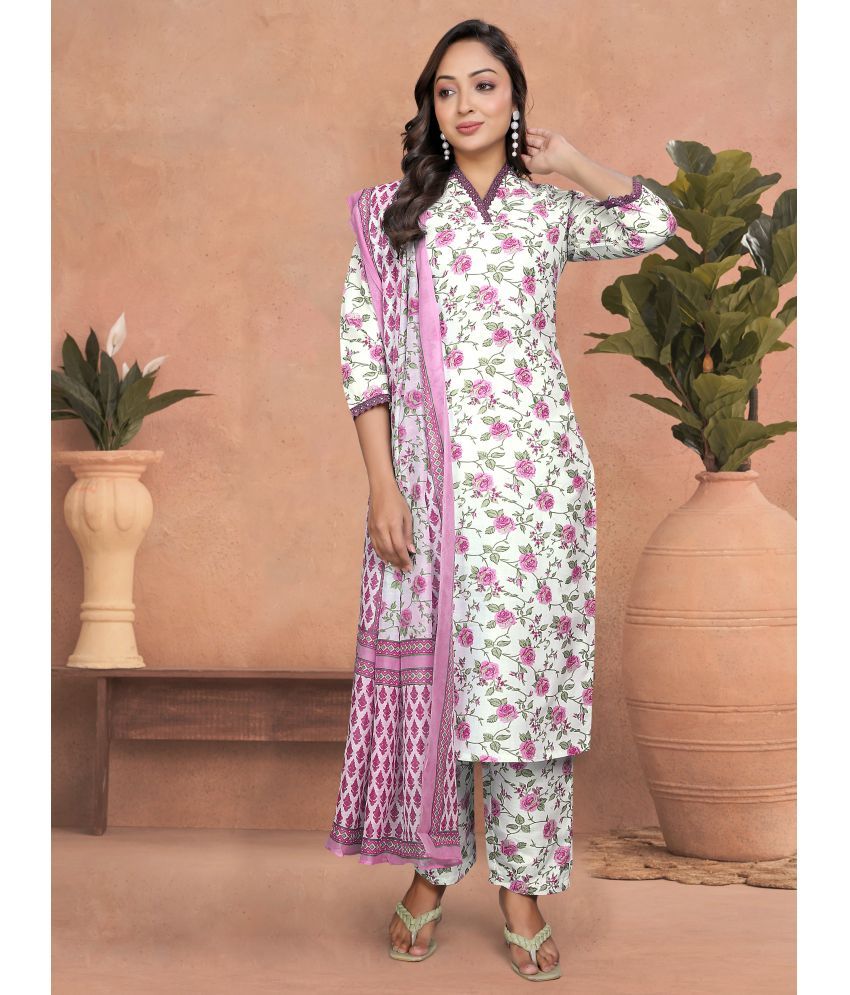     			Sanwariya Silks Cotton Printed Kurti With Pants Women's Stitched Salwar Suit - Pink ( Pack of 1 )