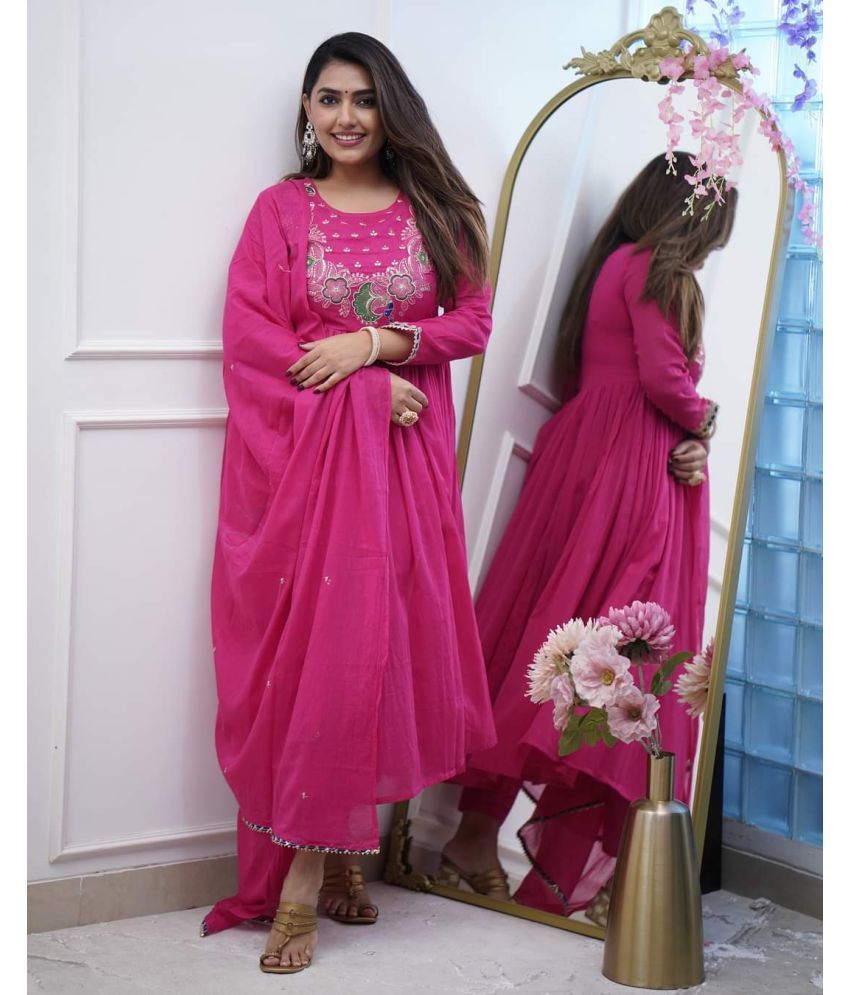     			Sanwariya Silks Silk Blend Embroidered Kurti With Pants Women's Stitched Salwar Suit - Pink ( Pack of 1 )