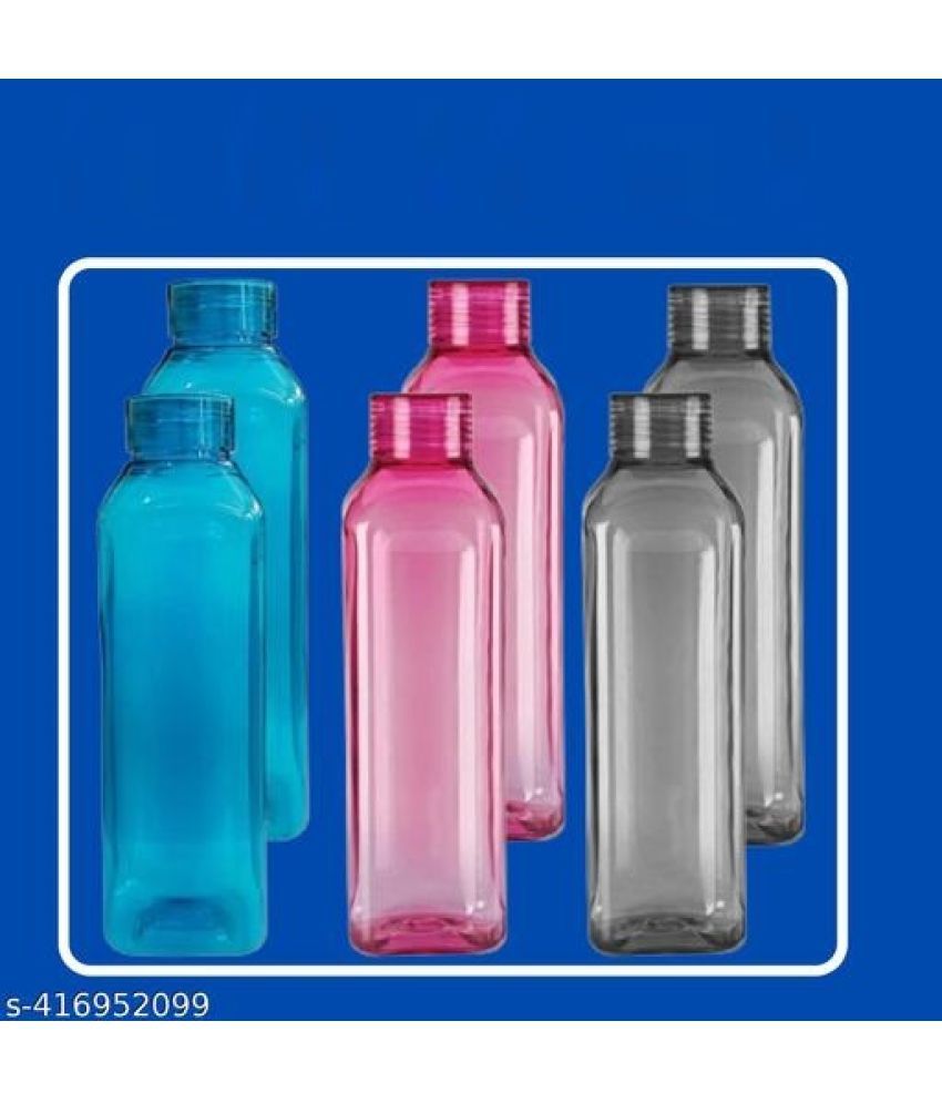     			Stysol Water Bottel Multicolour Plastic Fridge Water Bottle 1000 mL ( Set of 6 )