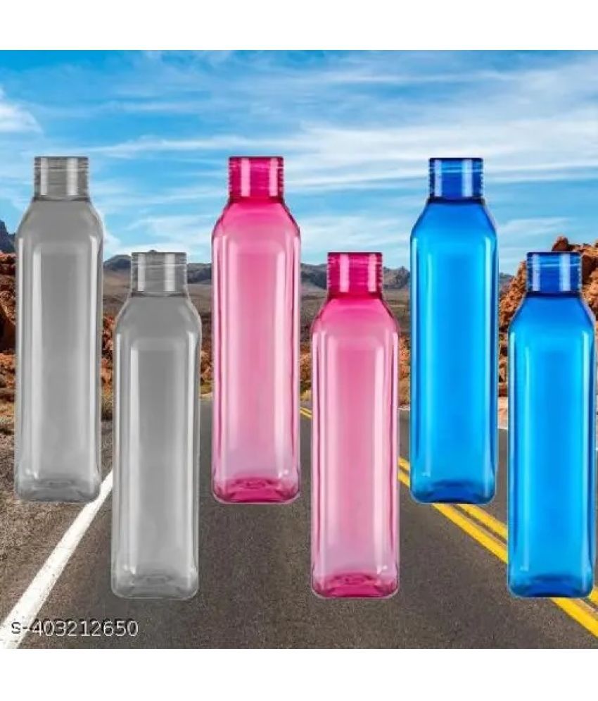     			Stysol Water Bottel Multicolour Plastic Fridge Water Bottle 1000 mL ( Set of 6 )