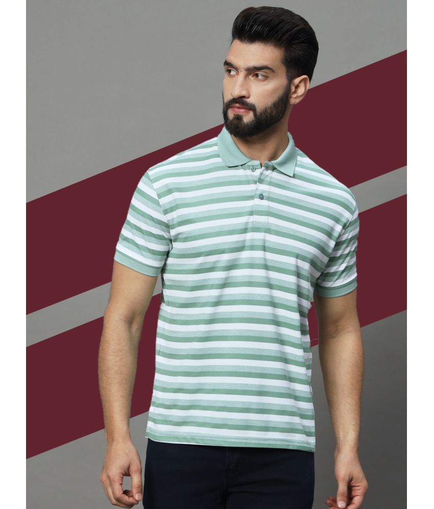     			UNIBERRY Pack of 1 Cotton Blend Regular Fit Striped Half Sleeves Men's Polo T Shirt ( Sea Green )