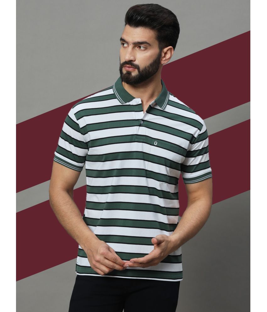     			UNIBERRY Pack of 1 Cotton Blend Regular Fit Striped Half Sleeves Men's Polo T Shirt ( Green )