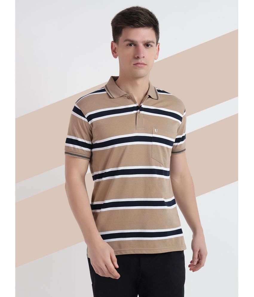     			UNIBERRY Pack of 1 Cotton Blend Regular Fit Striped Half Sleeves Men's Polo T Shirt ( Beige )