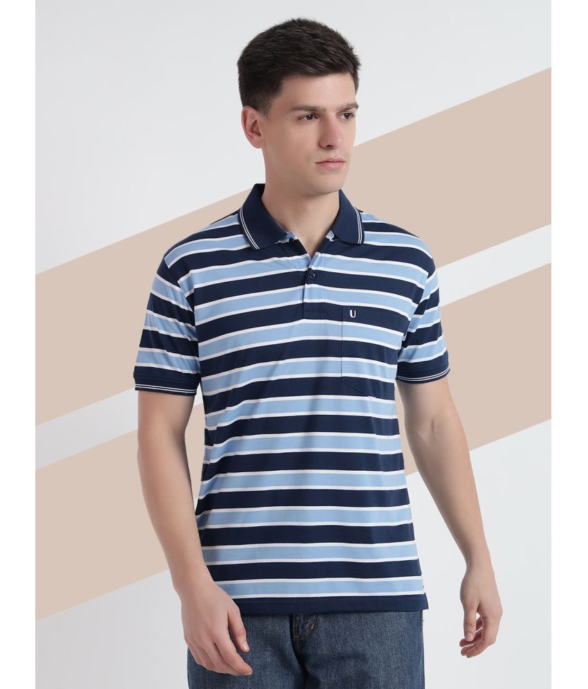     			UNIBERRY Pack of 1 Cotton Blend Regular Fit Striped Half Sleeves Men's Polo T Shirt ( Blue )