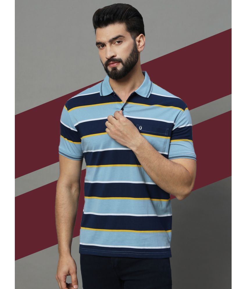     			UNIBERRY Pack of 1 Cotton Blend Regular Fit Striped Half Sleeves Men's Polo T Shirt ( Sky Blue )