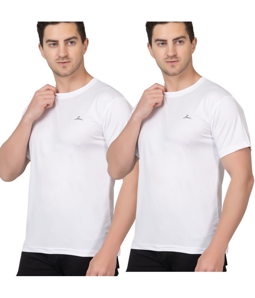     			Zeffit Polyester Regular Fit Solid Half Sleeves Men's Round T-Shirt - White ( Pack of 2 )