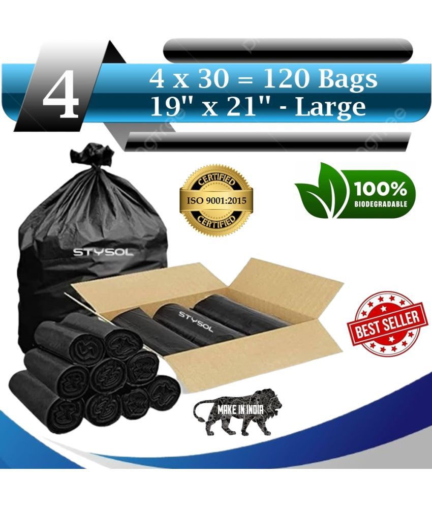     			120 Bags (4 Rolls) Premium Biodegradable Garbage Bags 19 X 21 Inches (Medium Size)  Dustbin Bag/Trash Bag - Black Color Pack of 4