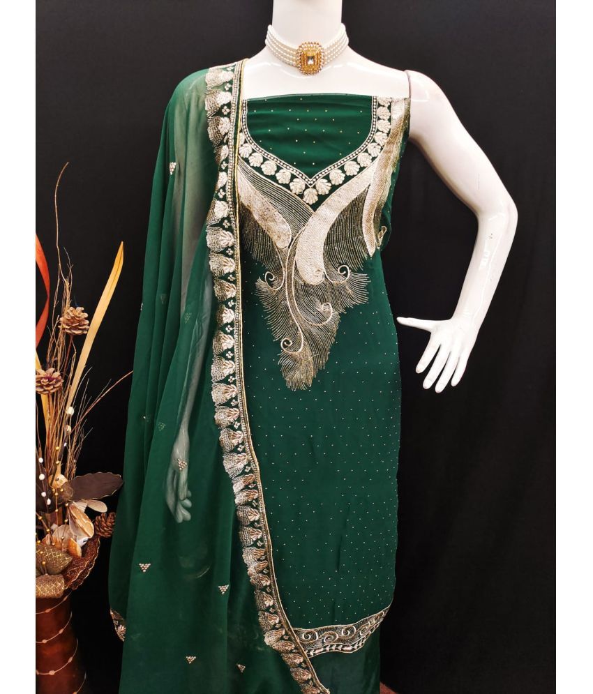     			ALSHOP Unstitched Georgette Embroidered Dress Material - Green ( Pack of 1 )