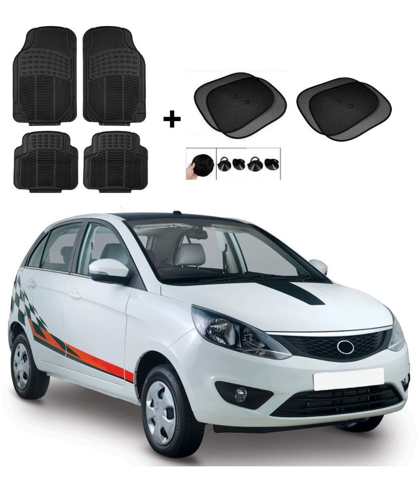     			ARLOOK Car Rubber Foot Mat (Set Of 4) + Sunshades (Set Of 4) For Tata Bolt  (All Models)