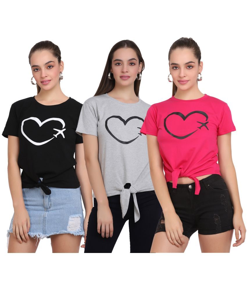     			CLOTHINA Pack of 3 Cotton Blend Women's T-Shirt ( Multicolor )