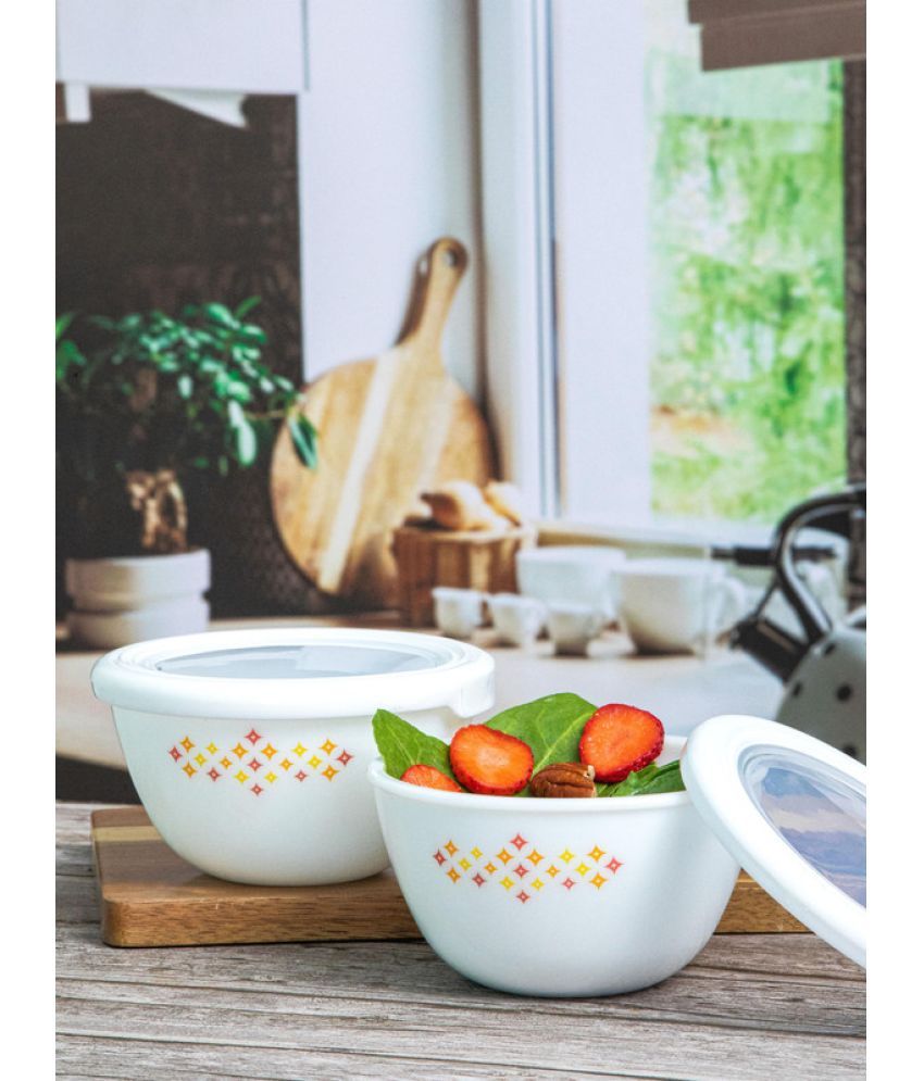     			Cello Mixing Bowl Small with Lid  Opal Printed Mixing Bowl 13.5 cm ( Set of 2 ) White