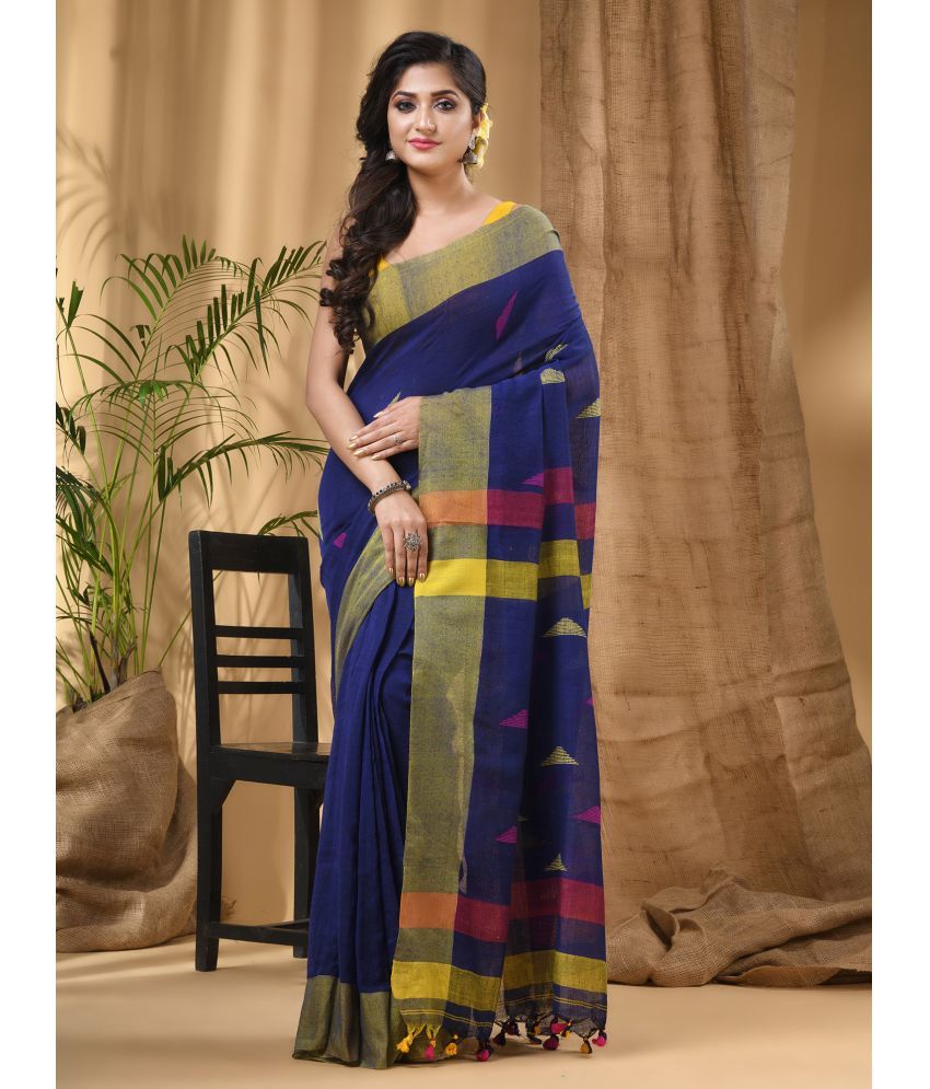     			Desh Bidesh Cotton Printed Saree With Blouse Piece ( Blue , Pack of 1 )