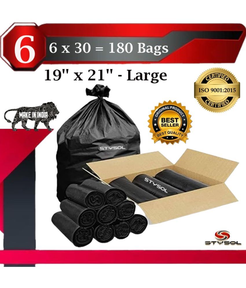     			Garbage Bags 19 X 21 inch Medium Size | Dustbin Bags| Black Colour 180 bags (6 Roll)