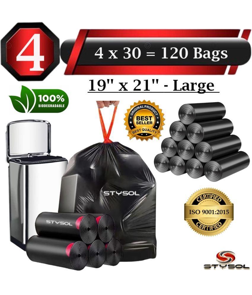     			INDIA Premium Biodegradable Garbage Bags 19 X 21 Inches (Medium Size) 120 Bags (4 Rolls) Dustbin Bag/Trash Bag - Black Color