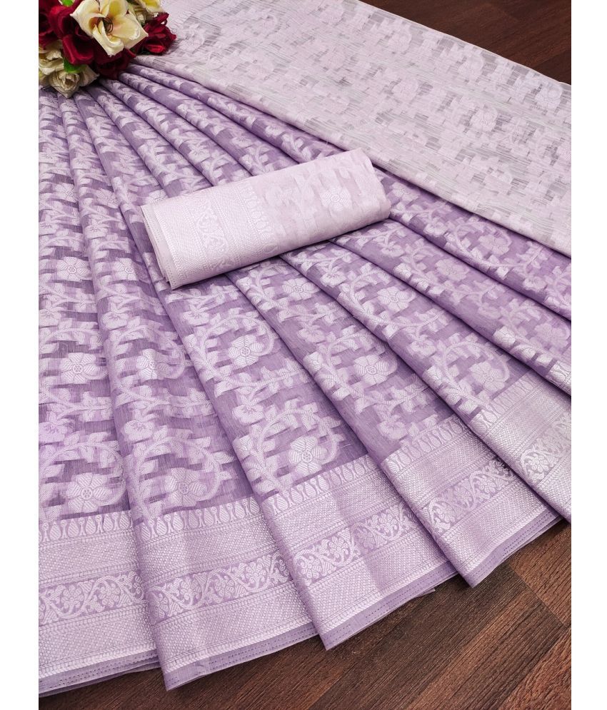     			IndShopMart Cotton Silk Woven Saree With Blouse Piece ( Lavender , Pack of 1 )