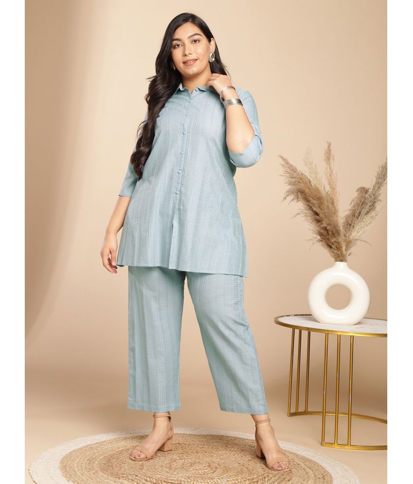     			Janasya Women Kurta Trousers Co-Ord Set ( Pack of 1 , Light Blue )