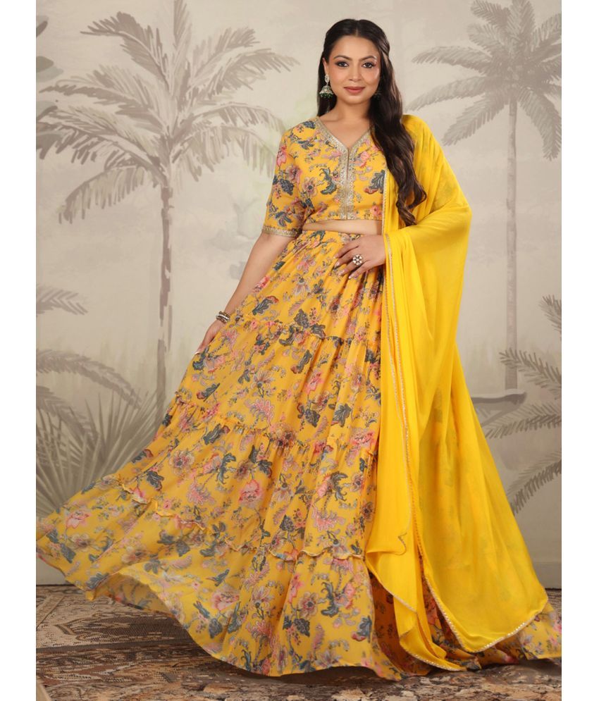     			Janasya Yellow Georgette Circular Stitched Lehenga Single