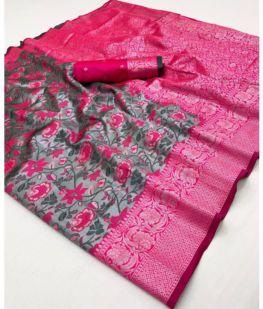     			KOMAL NX Kanjivaram Silk Woven Saree With Blouse Piece ( Grey,Pink , Pack of 1 )