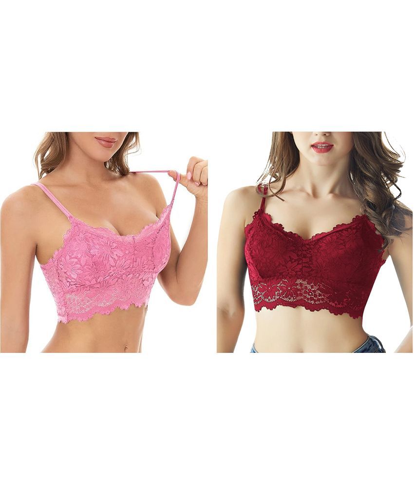     			Kamini Pack of 2 Lace Lightly Padded Bralette Bra For Women ( Multicolor14 )