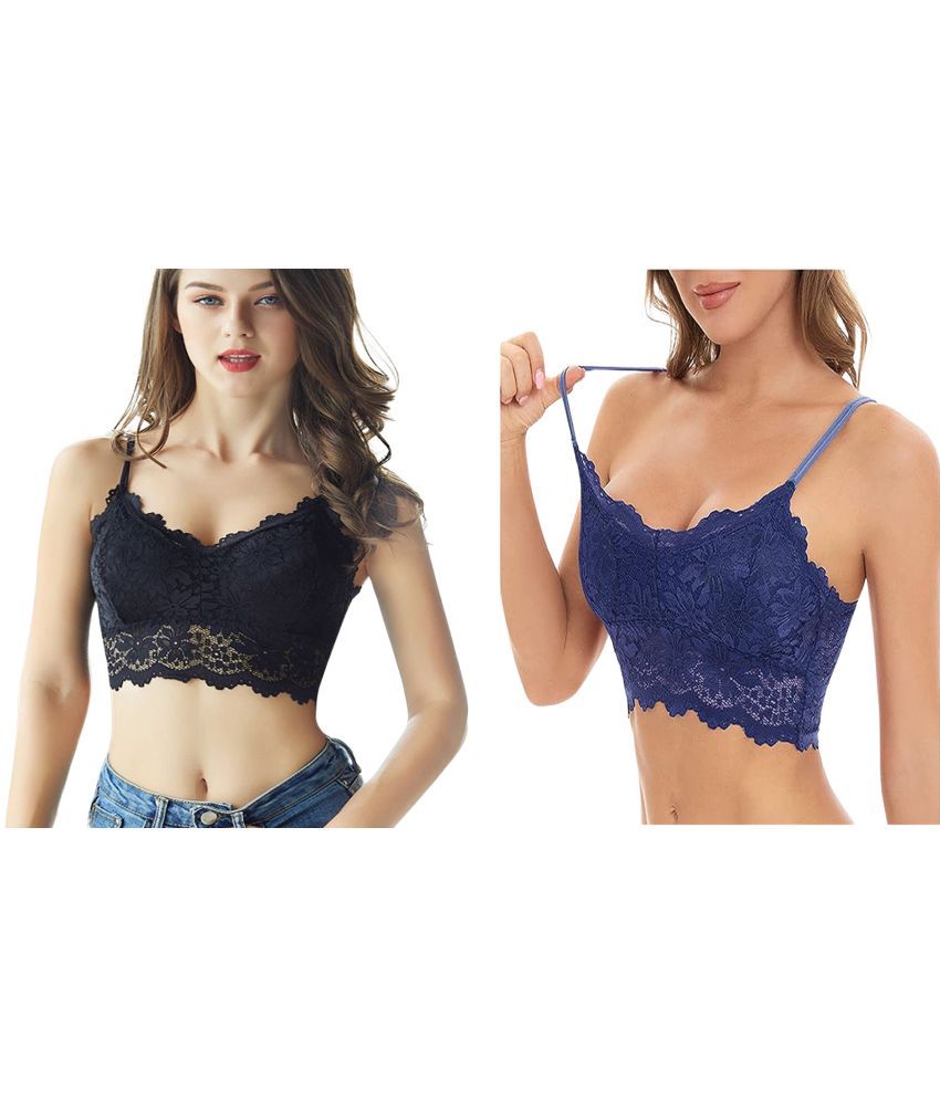     			Kamini Pack of 2 Lace Lightly Padded Bralette Bra For Women ( Multicolor1 )