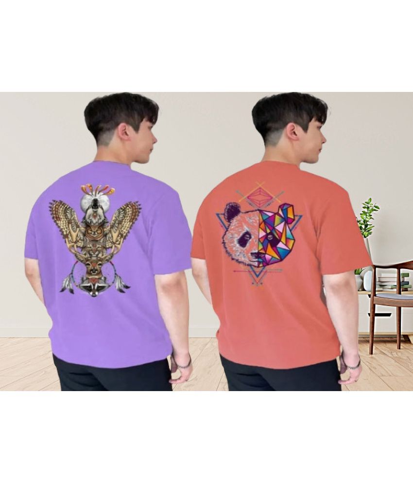     			Kintu Parantu Polyester Regular Fit Printed Half Sleeves Men's Round T-Shirt - Multicolor3 ( Pack of 2 )