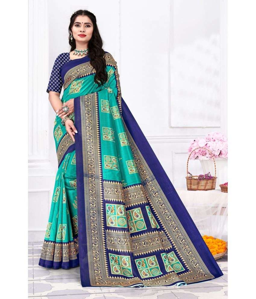     			SVB Art Silk Printed Saree With Blouse Piece ( Green , Pack of 1 )