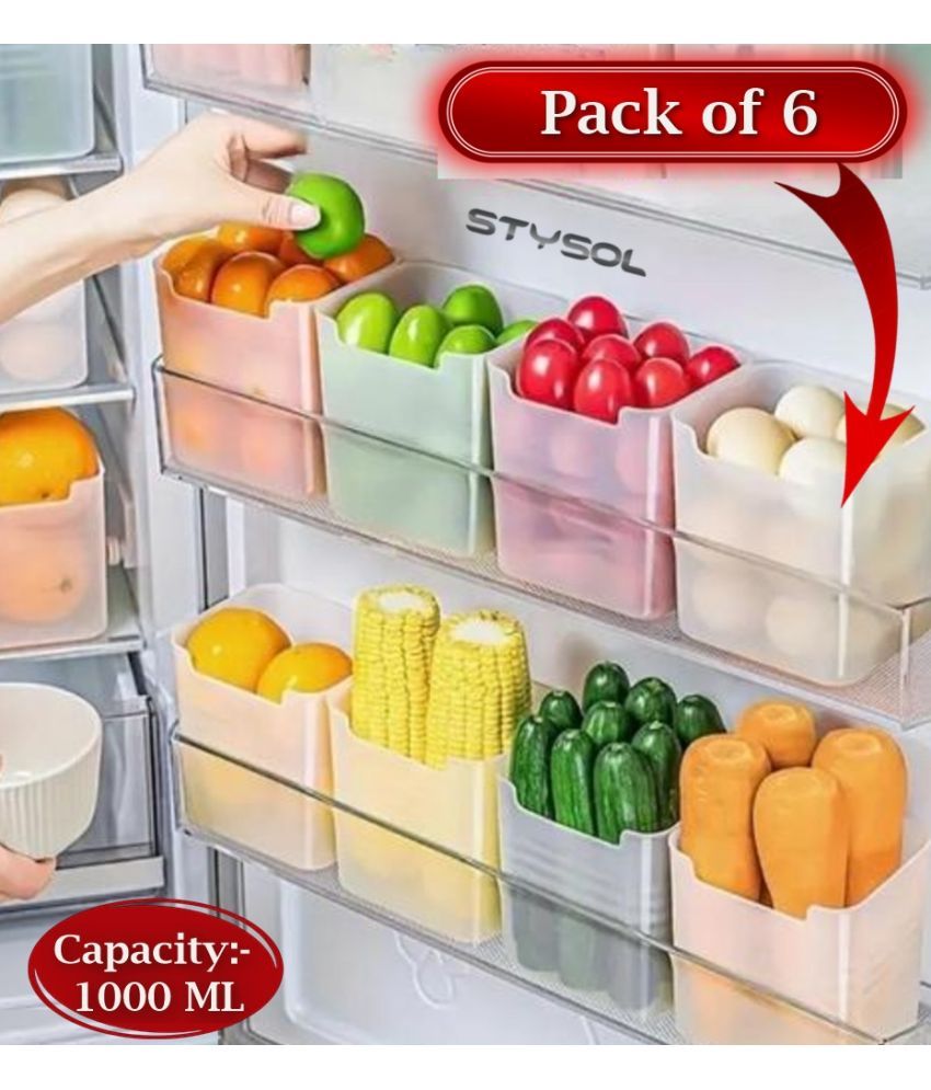     			Stysol Fridge container Plastic White Multi-Purpose Container ( Set of 6 )