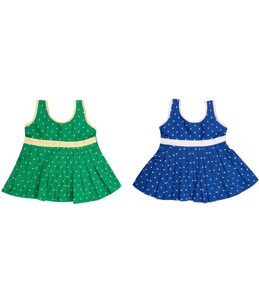     			The Creators Pack of 2 Baby Girls Cotton Blend Dress ( Blue & Green )