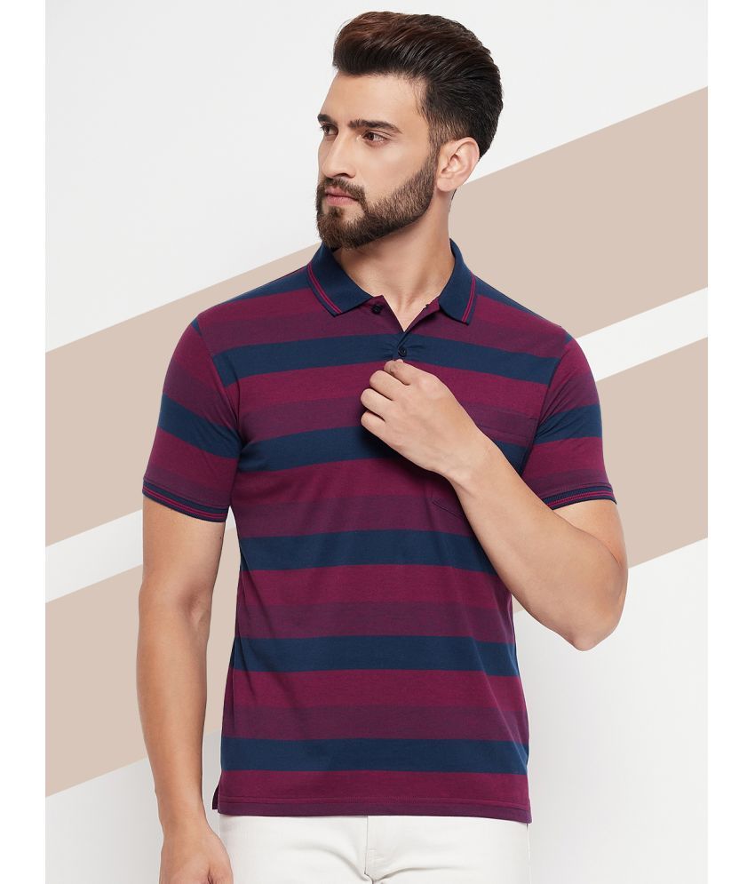     			UNIBERRY Pack of 1 Cotton Blend Regular Fit Striped Half Sleeves Men's Polo T Shirt ( Maroon )