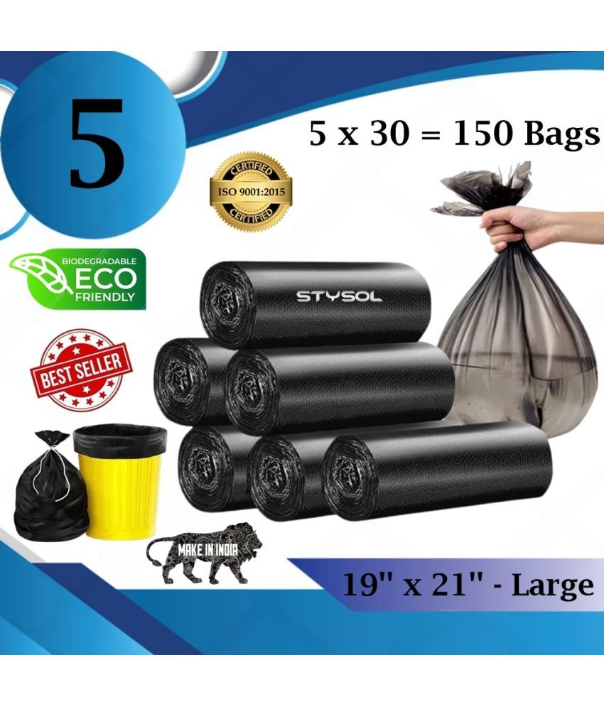     			Waste Disposal Biodegradable Garbage Bags 19 X 21 Inches (Medium Size) 120 Bags (5 Rolls) Dustbin Bag/Trash Bag - Black Color