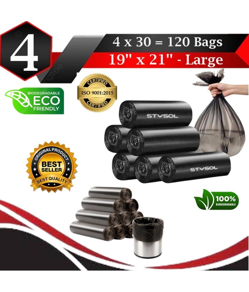     			Waste Disposal Biodegradable Garbage Bags 19 X 21 Inches (Medium Size) 120 Bags (4 Rolls) Dustbin Bag/Trash Bag - Black Color