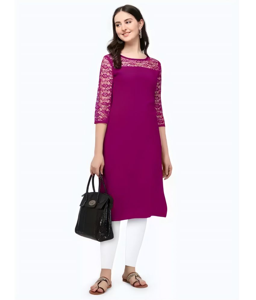     			ZELZIS Pack of 1 Crepe Solid Straight Women's Kurti - ( Purple )