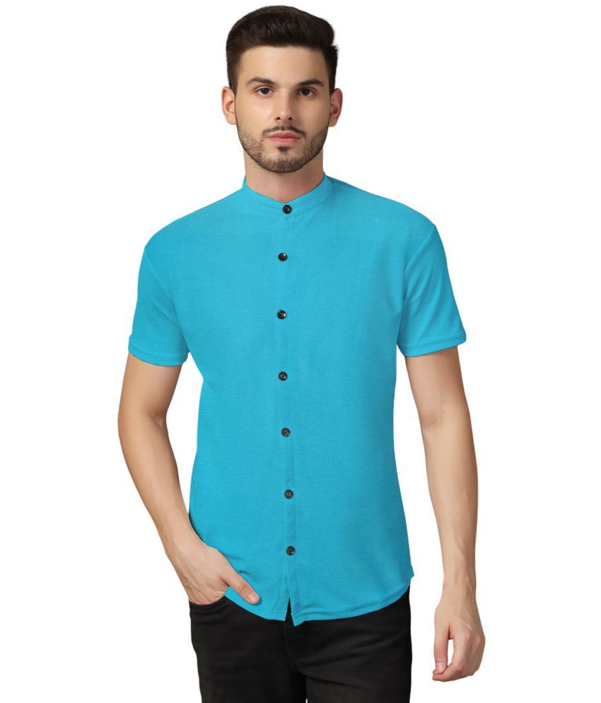     			Beyou Fashion Cotton Blend Regular Fit Solids Half Sleeves Men's Casual Shirt - Turquoise ( Pack of 1 )