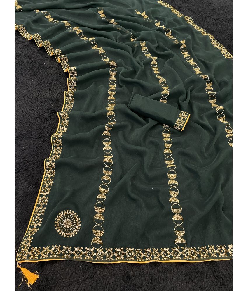     			Gullak Crepe Woven Saree With Blouse Piece ( Green , Pack of 1 )