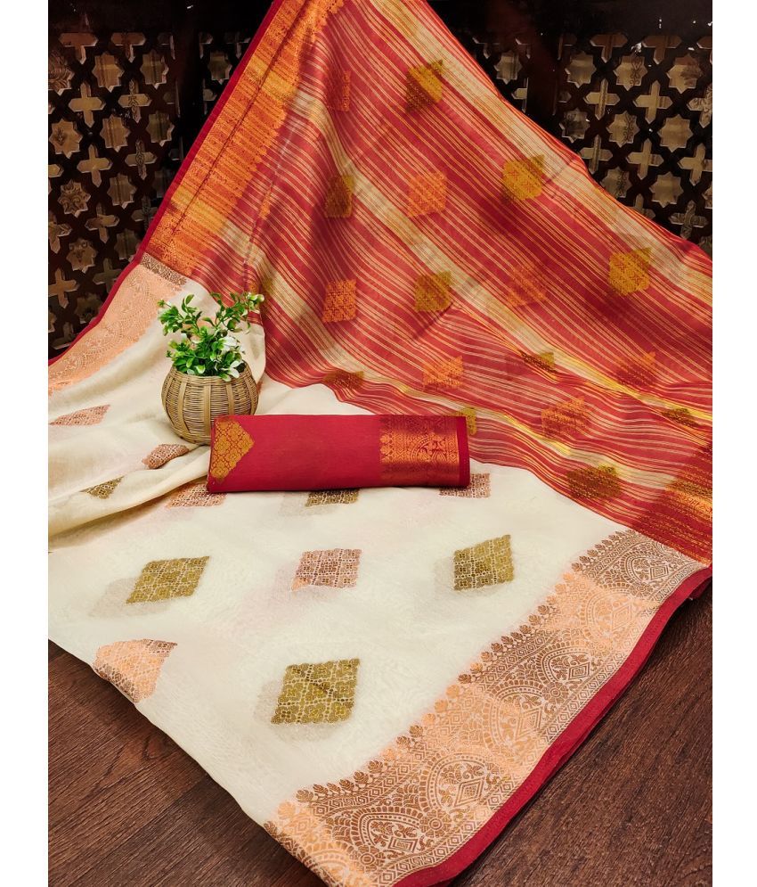     			IndShopMart Cotton Silk Woven Saree With Blouse Piece ( Beige , Pack of 1 )