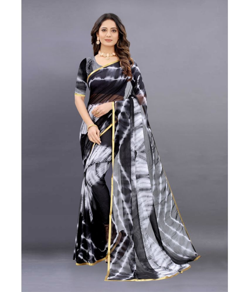     			KV Fashion Chiffon Printed Saree With Blouse Piece ( Black , Pack of 1 )