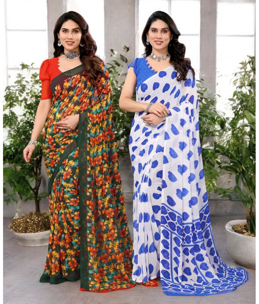     			TTH Georgette Printed Saree Without Blouse Piece ( Multicolor 10 , Pack of 2 )