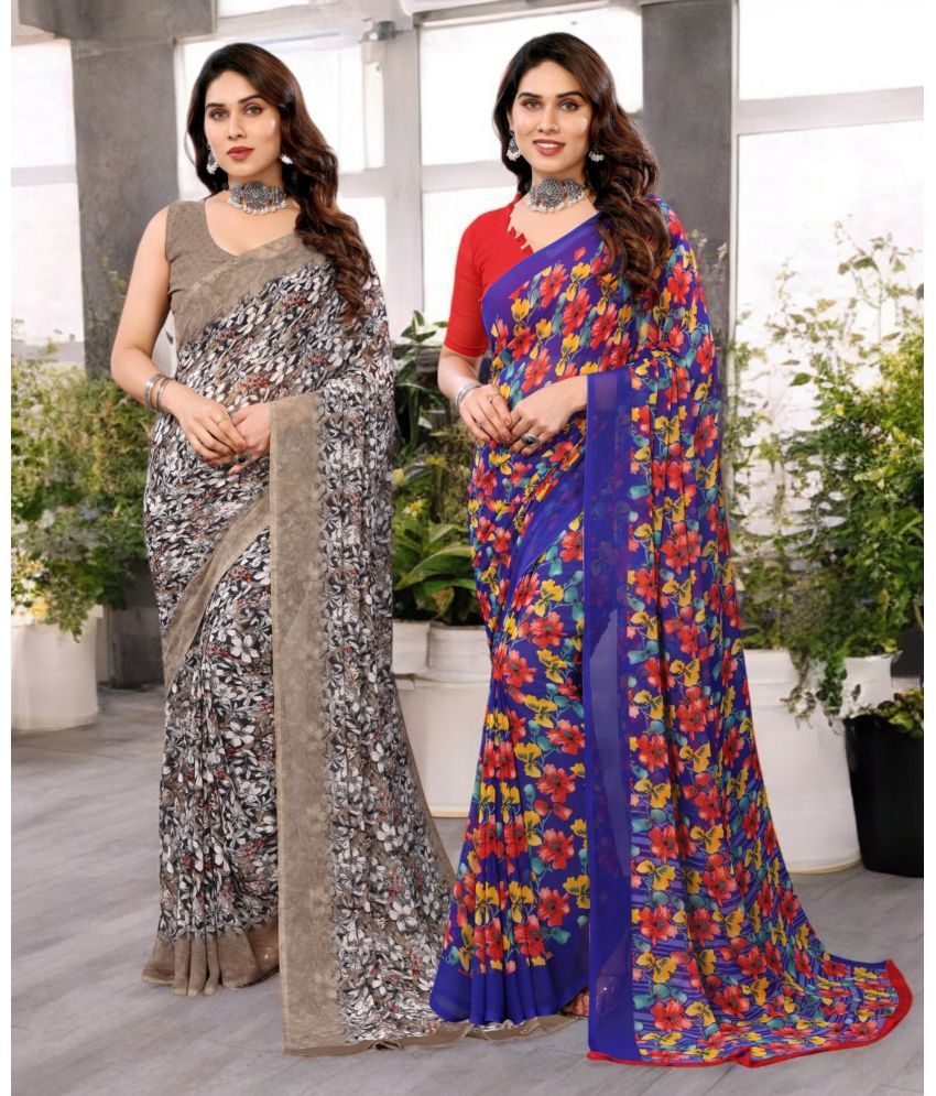     			TTH Georgette Printed Saree Without Blouse Piece ( Multicolor 15 , Pack of 2 )