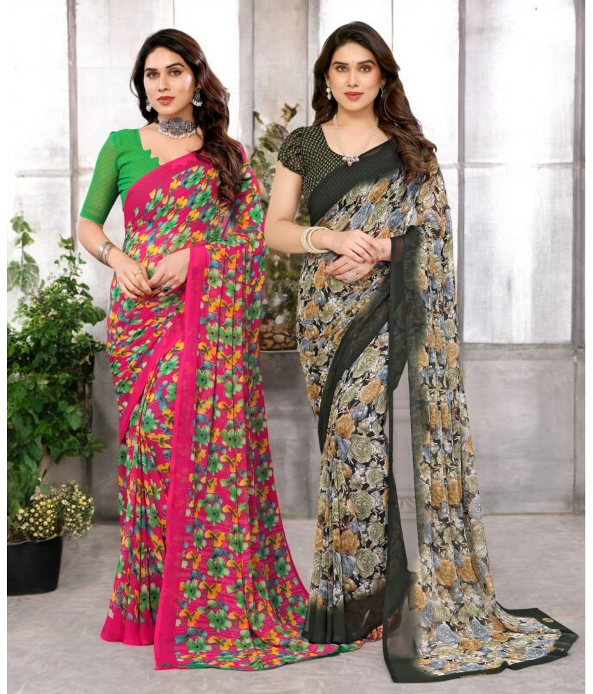     			TTH Georgette Printed Saree Without Blouse Piece ( Multicolor 1 , Pack of 2 )