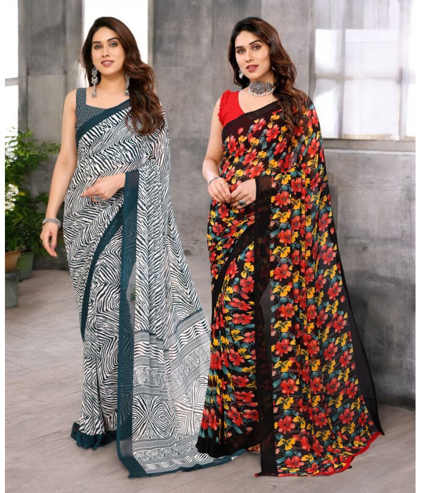     			TTH Georgette Printed Saree Without Blouse Piece ( Multicolor 1 , Pack of 2 )