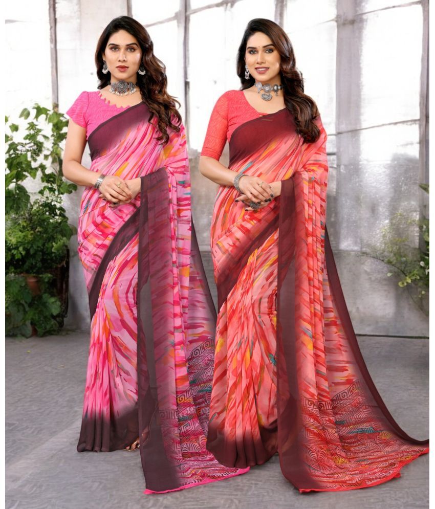     			TTH Georgette Printed Saree Without Blouse Piece ( Multicolor 7 , Pack of 2 )