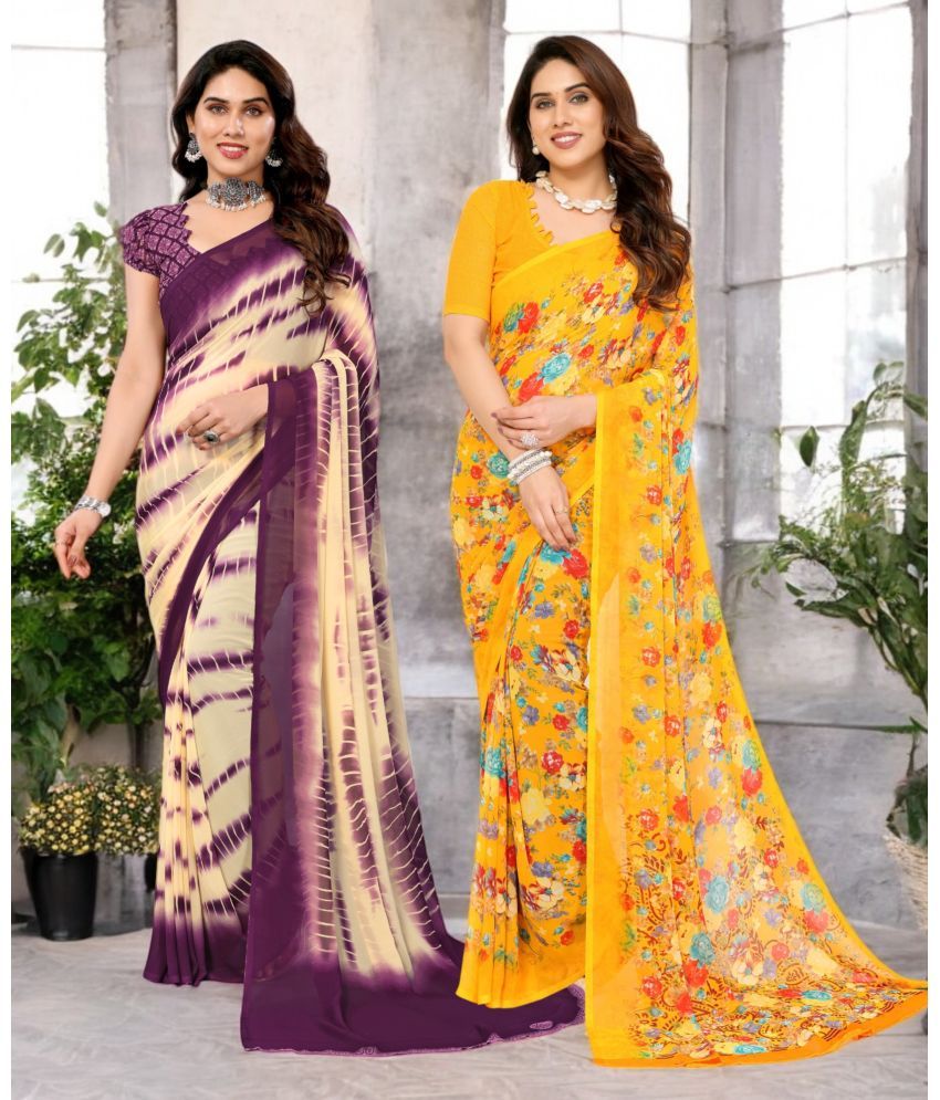     			TTH Georgette Printed Saree Without Blouse Piece ( Multicolor 19 , Pack of 2 )