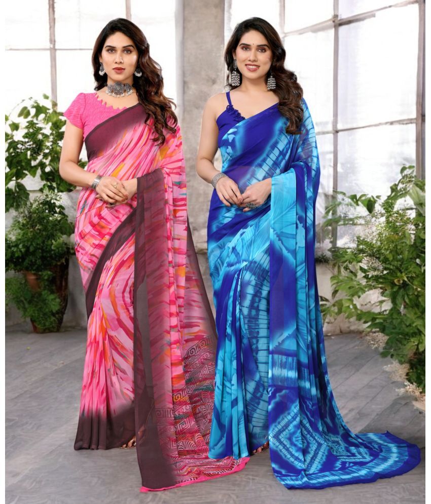     			TTH Georgette Printed Saree Without Blouse Piece ( Multicolor 6 , Pack of 2 )