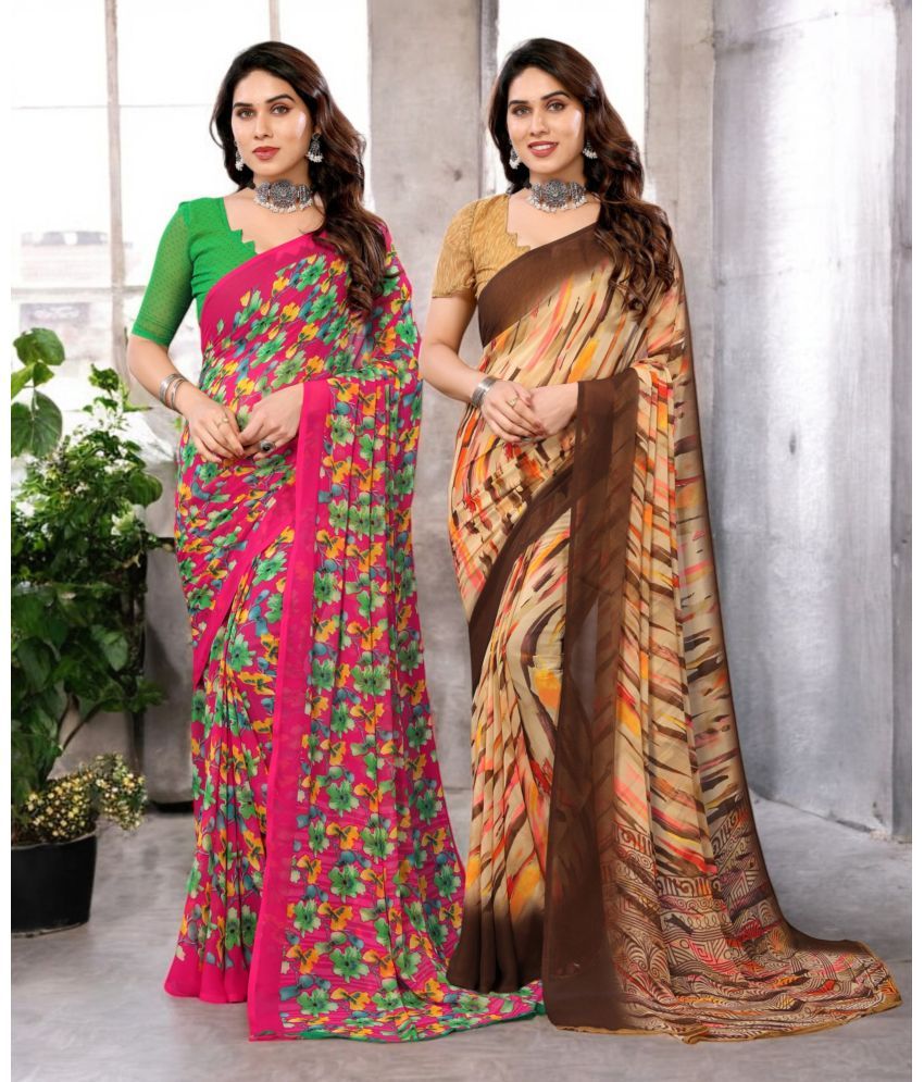     			TTH Georgette Printed Saree Without Blouse Piece ( Multicolor 10 , Pack of 2 )