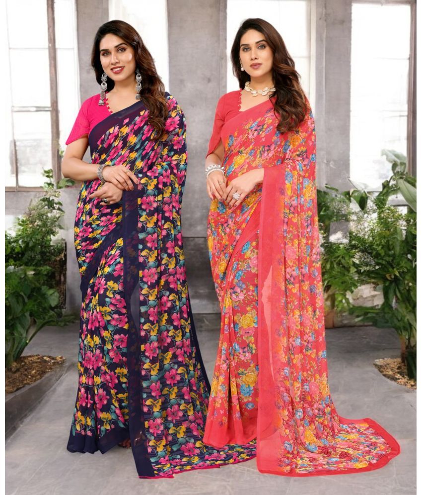     			TTH Georgette Printed Saree Without Blouse Piece ( Multicolor 5 , Pack of 2 )