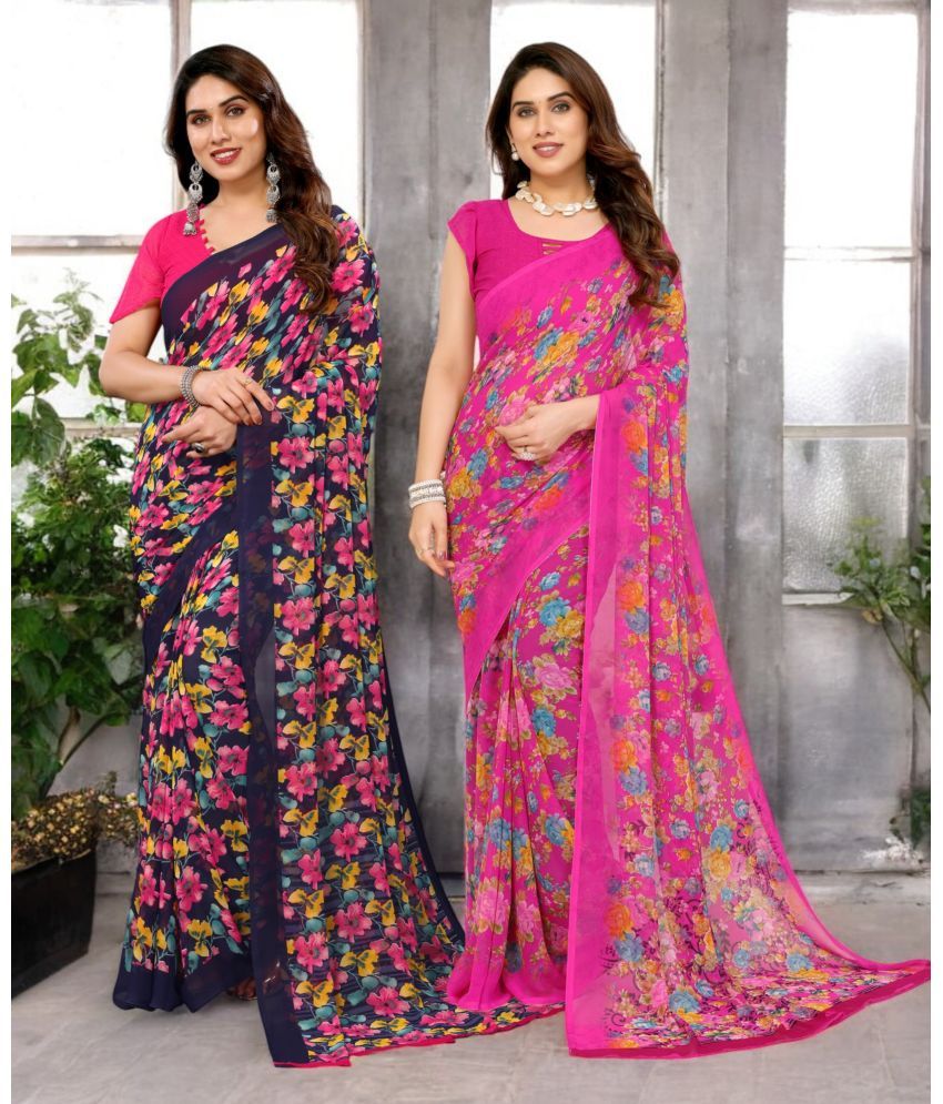     			TTH Georgette Printed Saree Without Blouse Piece ( Multicolor 3 , Pack of 2 )