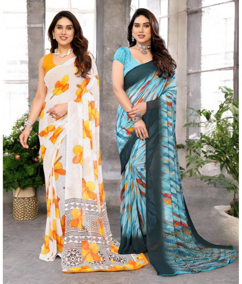     			TTH Georgette Printed Saree Without Blouse Piece ( Multicolor 5 , Pack of 2 )