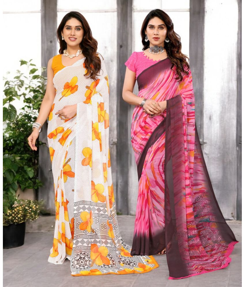     			TTH Georgette Printed Saree Without Blouse Piece ( Multicolor 3 , Pack of 2 )