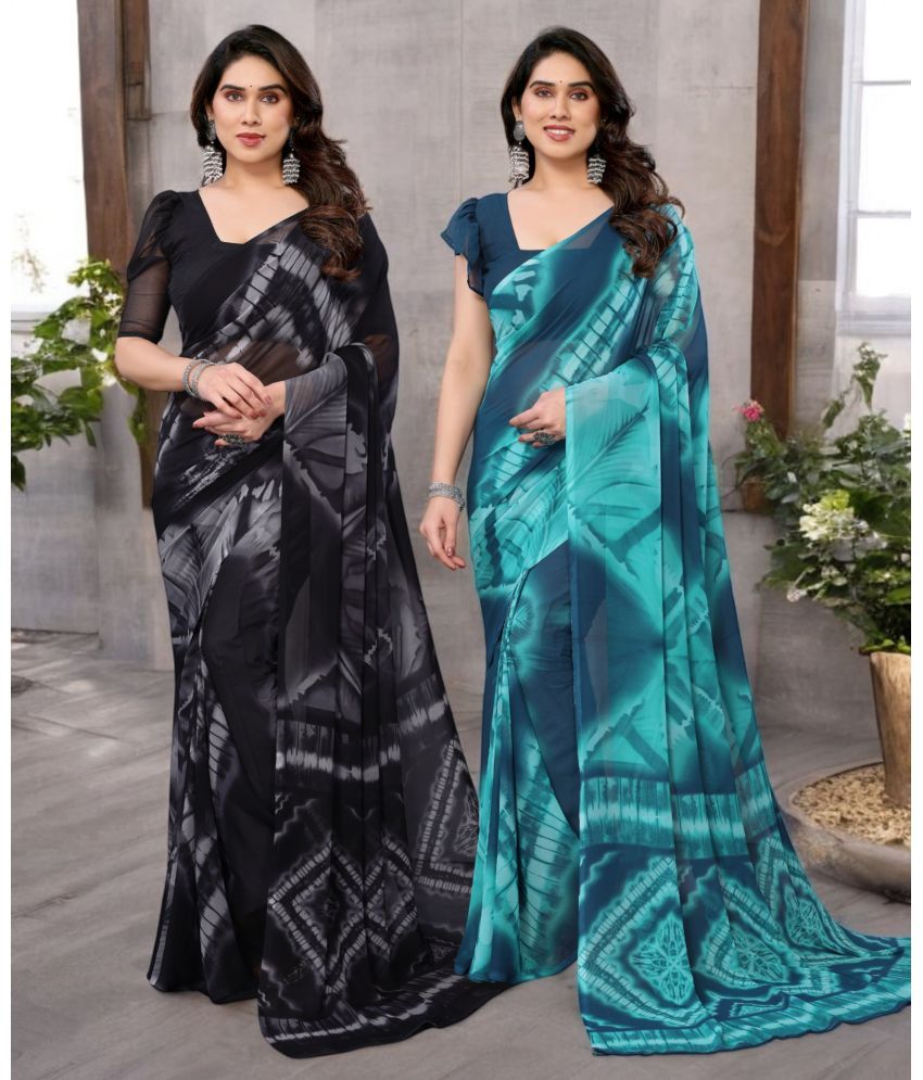     			TTH Georgette Printed Saree Without Blouse Piece ( Multicolor 3 , Pack of 2 )